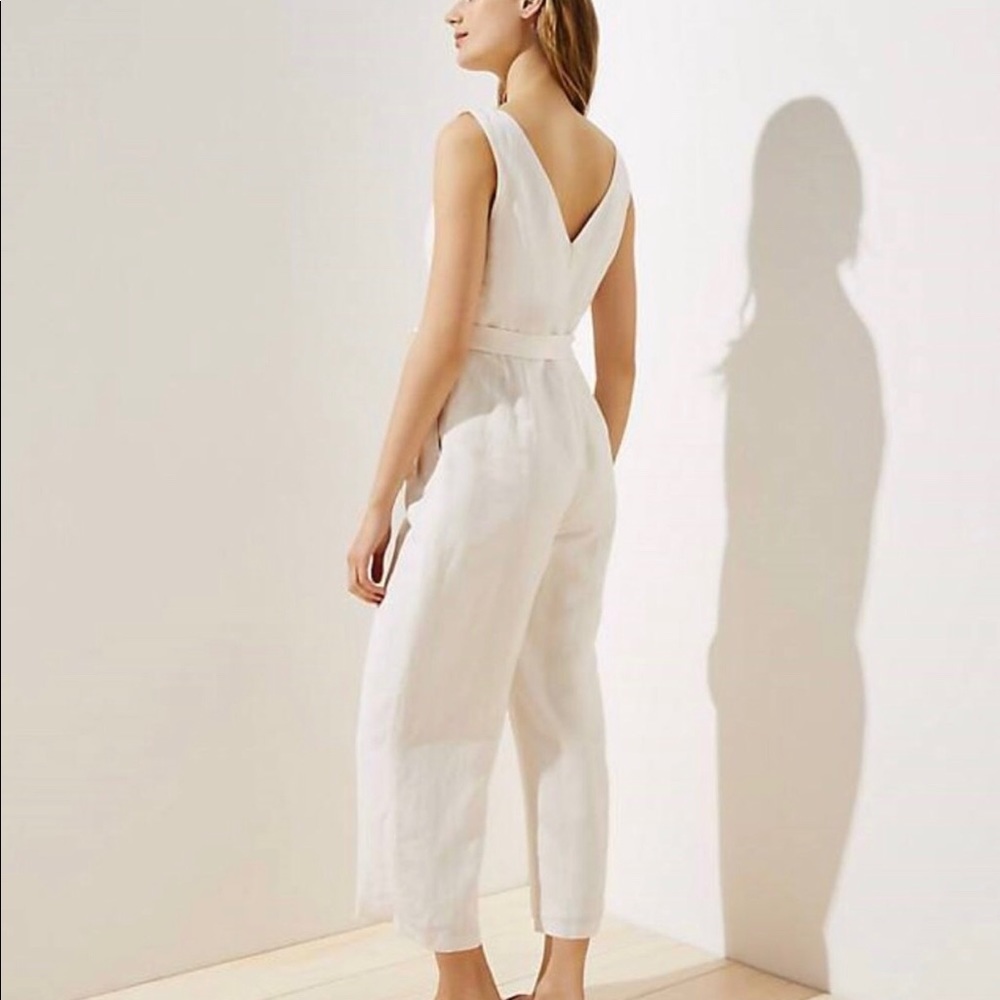 Loft Tie Waist Cream Jumpsuit NWOT
